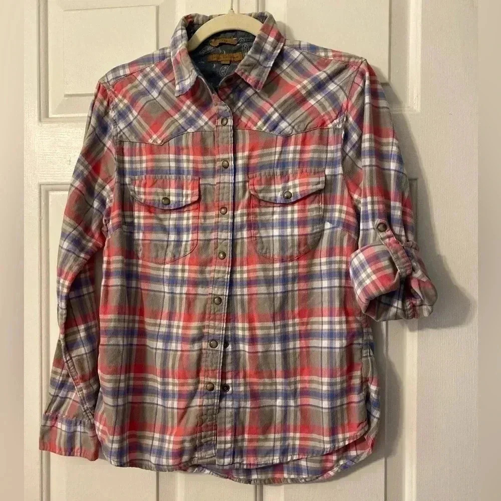 Jachs Girlfriend Bea Plaid Flannel Snap Button Down Shirt Size S